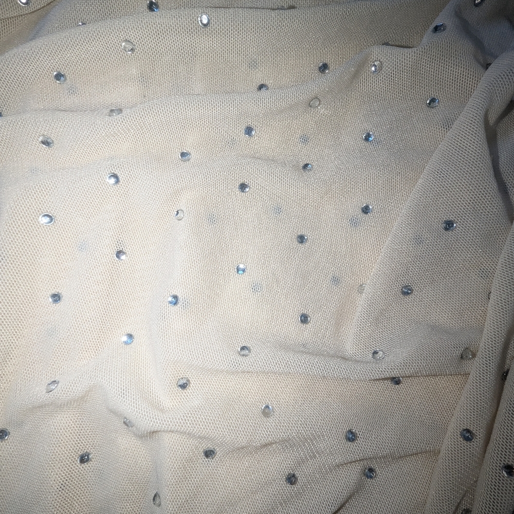 All Over Rhinestone Nude Mesh Katana 2X Caftan Cover Up - Picture 9 of 12